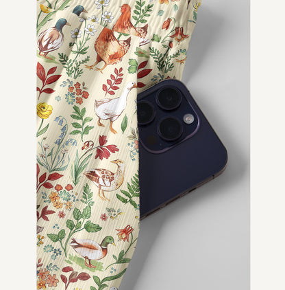 Countryside Garden Critter Print Wide Leg Tie Waist Pants With Pockets