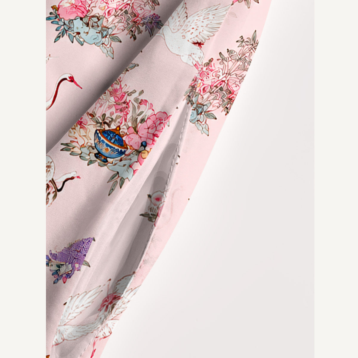 Vintage Oriental Crane Print Wide Straps Maxi Dress With Pockets