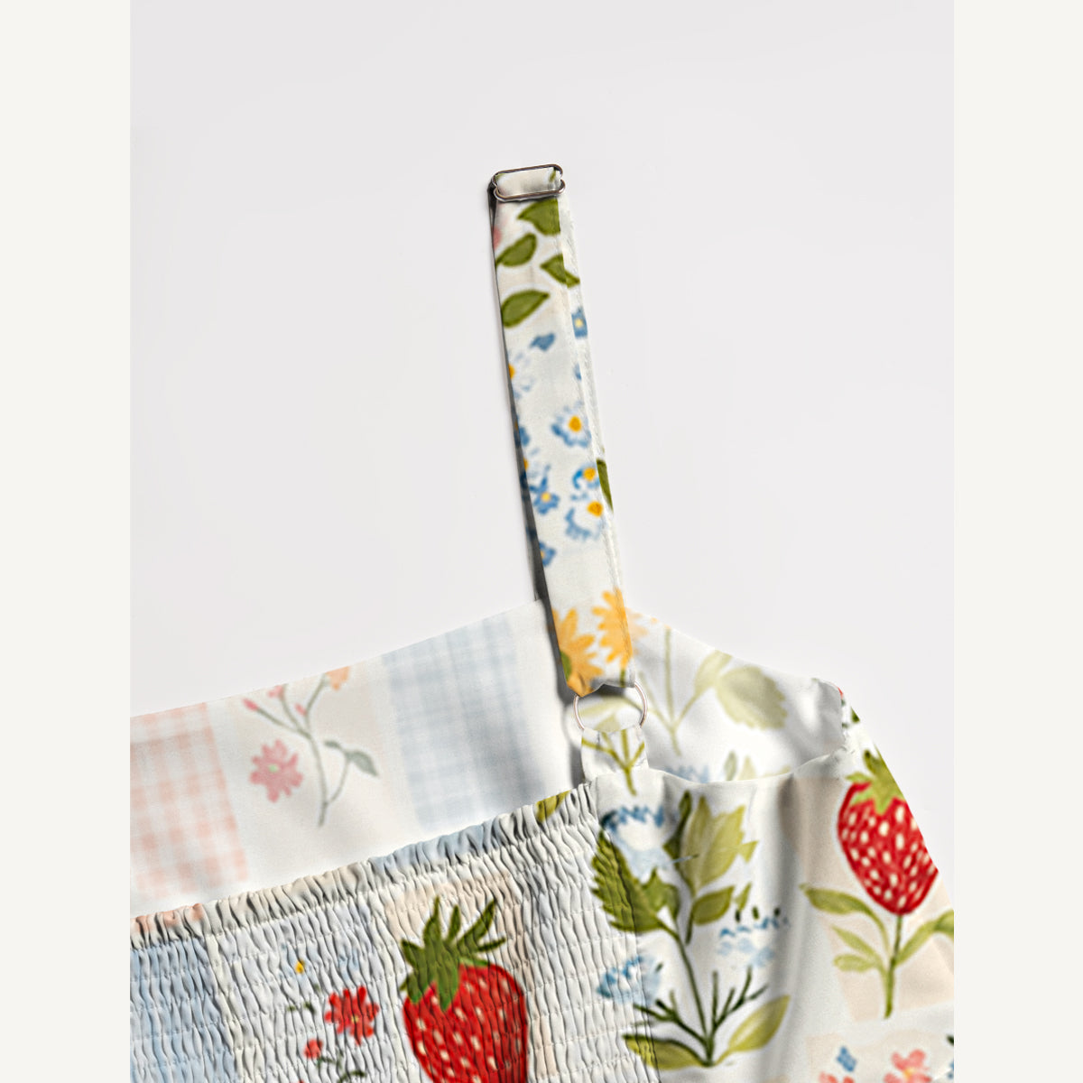 Strawberry Garden Patchwork Print Wide Straps Maxi Dress With Pockets