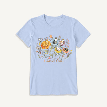 Wildflowers And Purrs Bloom Print Crew Neck Cotton Tee