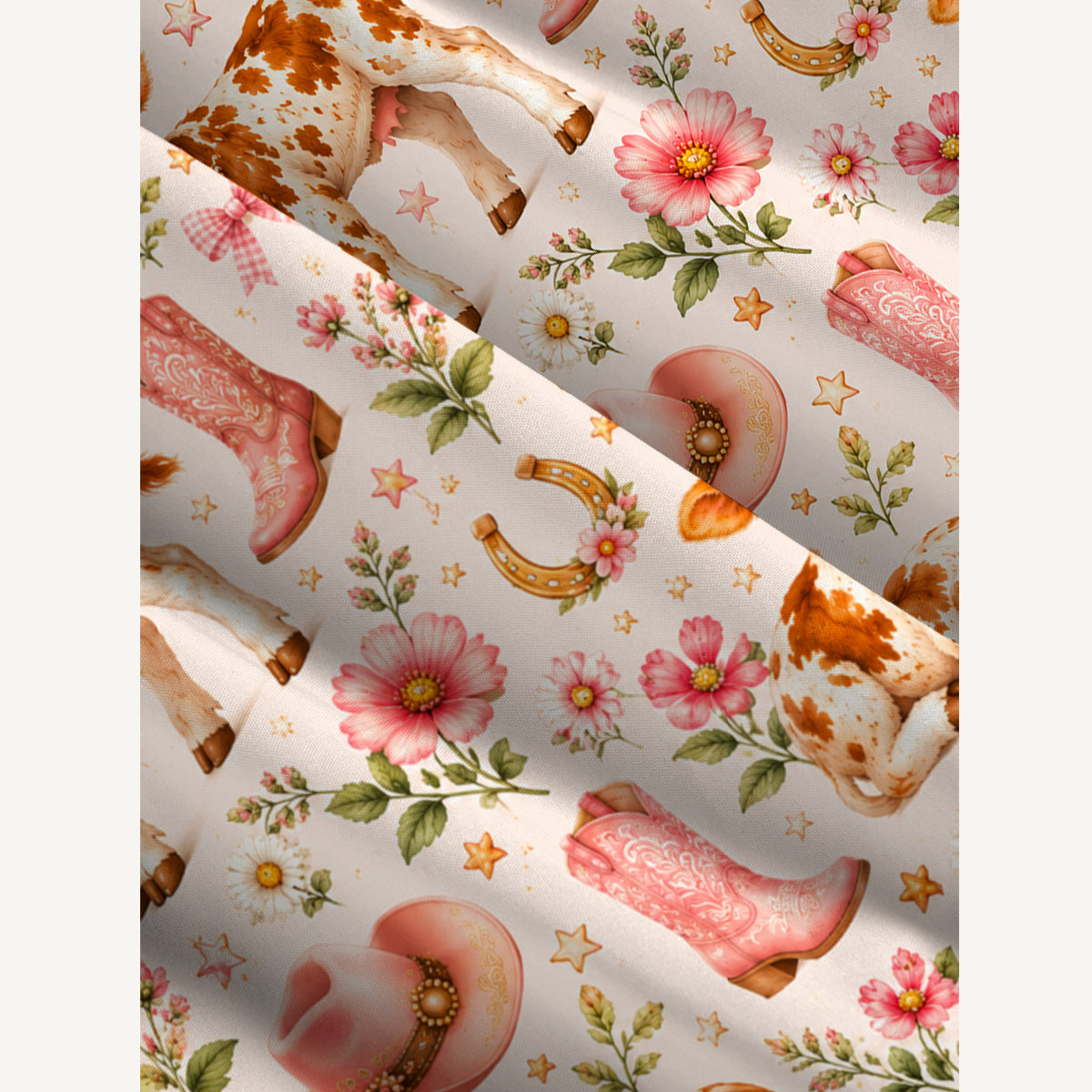 Pink Cow Cowgirl Boots Floral Print Wide Straps Maxi Dress With Pockets