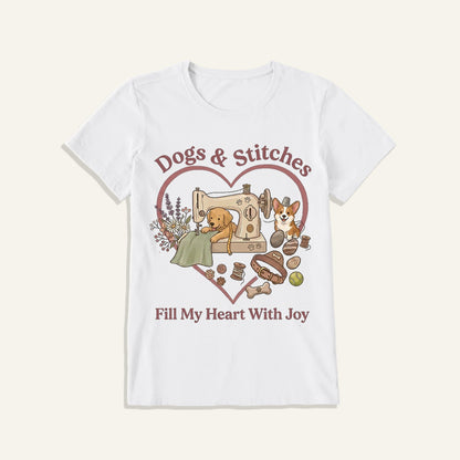 Puppy Stitches and Joy Print Crew Neck Cotton Tee