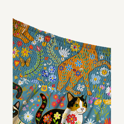 Colorful Garden Cat Print Convertible Maxi Skirt & Strapless Dress