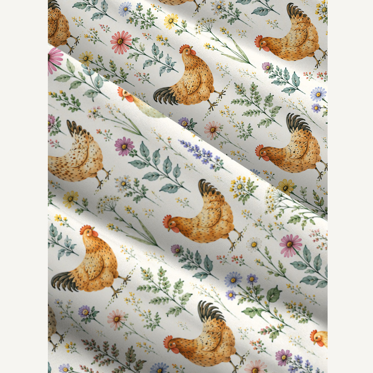Watercolor Chickens Leaves Print Wide Straps Maxi Dress With Pockets