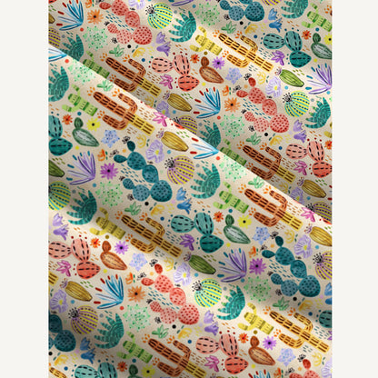 Colorful Watercolor Cactus Garden Print Wide Straps Maxi Dress With Pockets