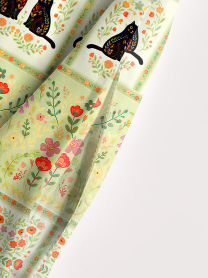 Cream Garden Black Cat Print Wide Straps Maxi Dress With Pockets