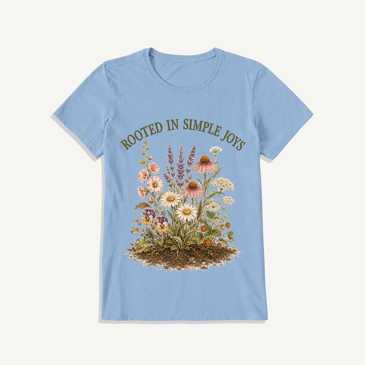 Rooted Wildflower Garden Print Crew Neck Cotton Tee