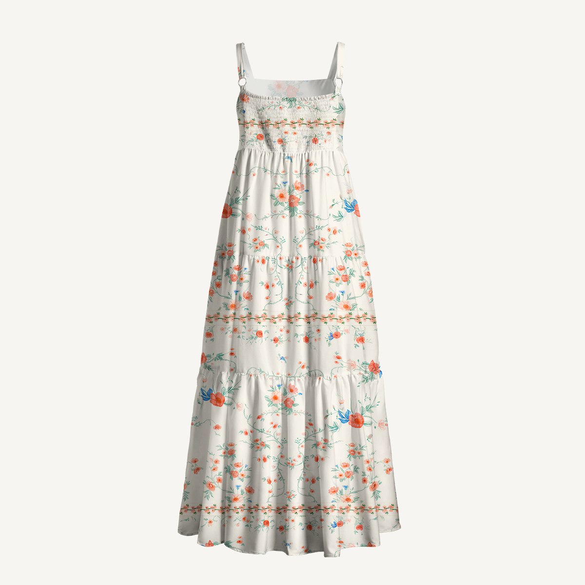 Square Neck Wild Bloom Print Wide Straps Maxi Dress With Pockets