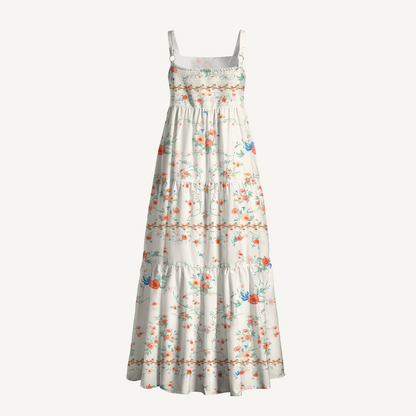 Square Neck Wild Bloom Print Wide Straps Maxi Dress With Pockets