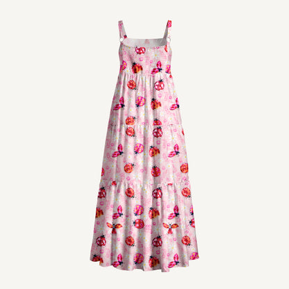 Daisy Ladybug Dance Print Wide Straps Maxi Dress With Pockets
