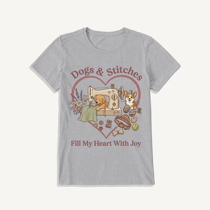Puppy Stitches and Joy Print Crew Neck Cotton Tee