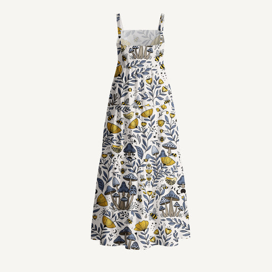 Bee Whisper Forest Print Cotton Wide Straps Maxi Dress With Pockets