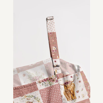 Highland Cow Patchwork Print Wide Straps Maxi Dress With Pockets
