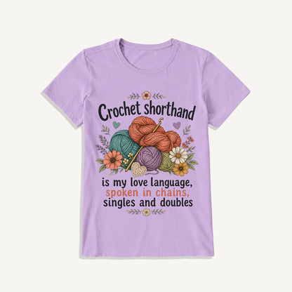 Crochet Love Language Print Crew Neck Cotton Tee