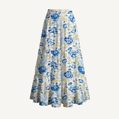 Blue Rose Floral Print Convertible Maxi Skirt & Strapless Dress