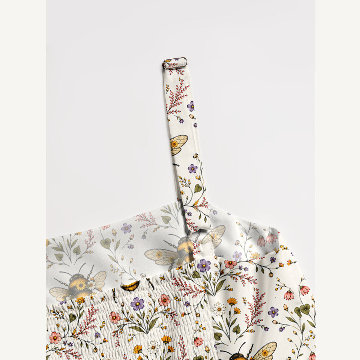 Bee Floral Print Wide Straps Maxi Dress With Pockets