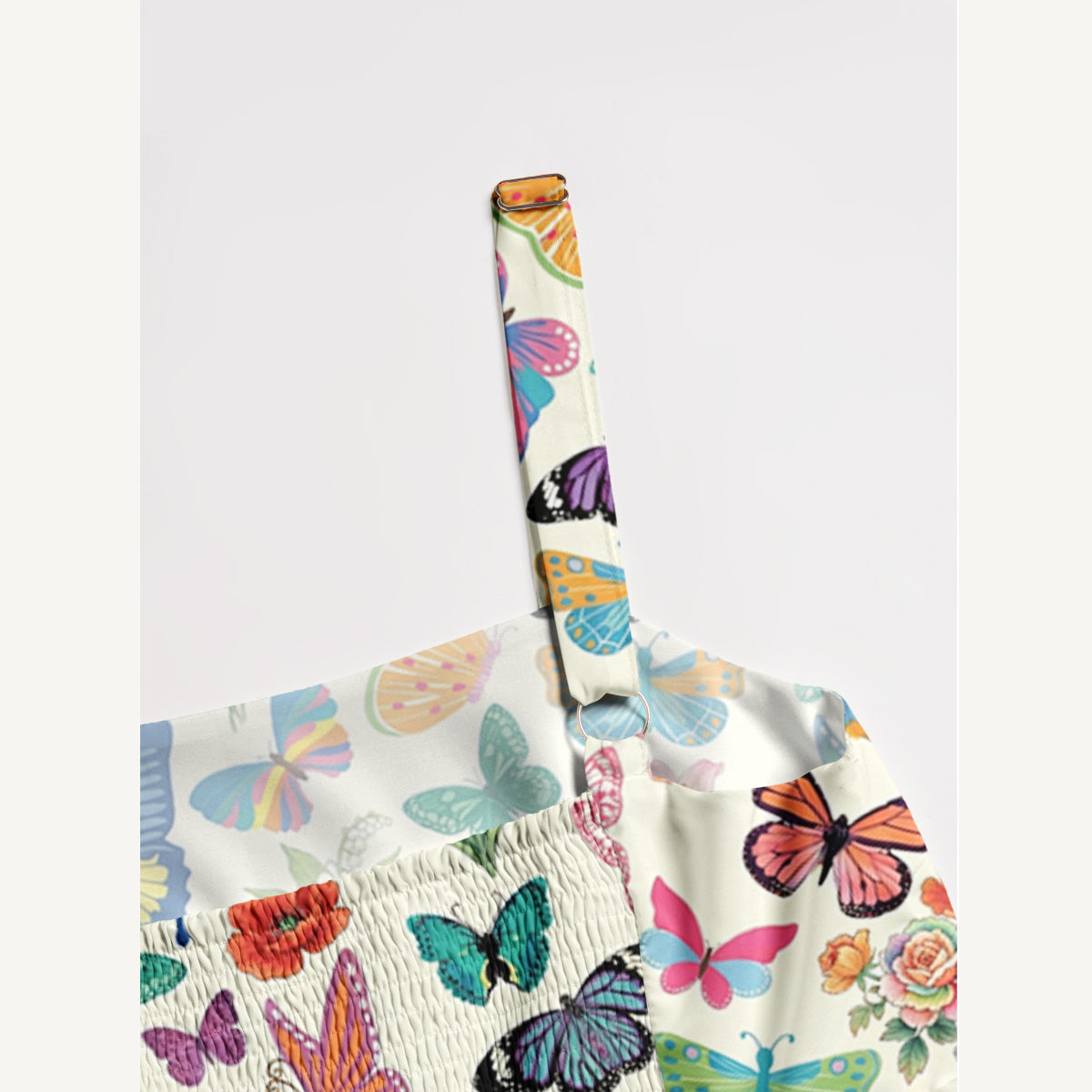Rainbow Butterfly Garden Print Wide Straps Maxi Dress With Pockets