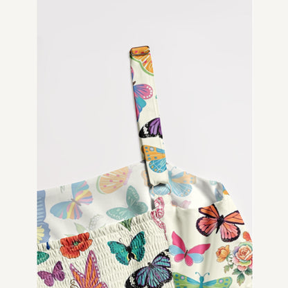 Rainbow Butterfly Garden Print Wide Straps Maxi Dress With Pockets