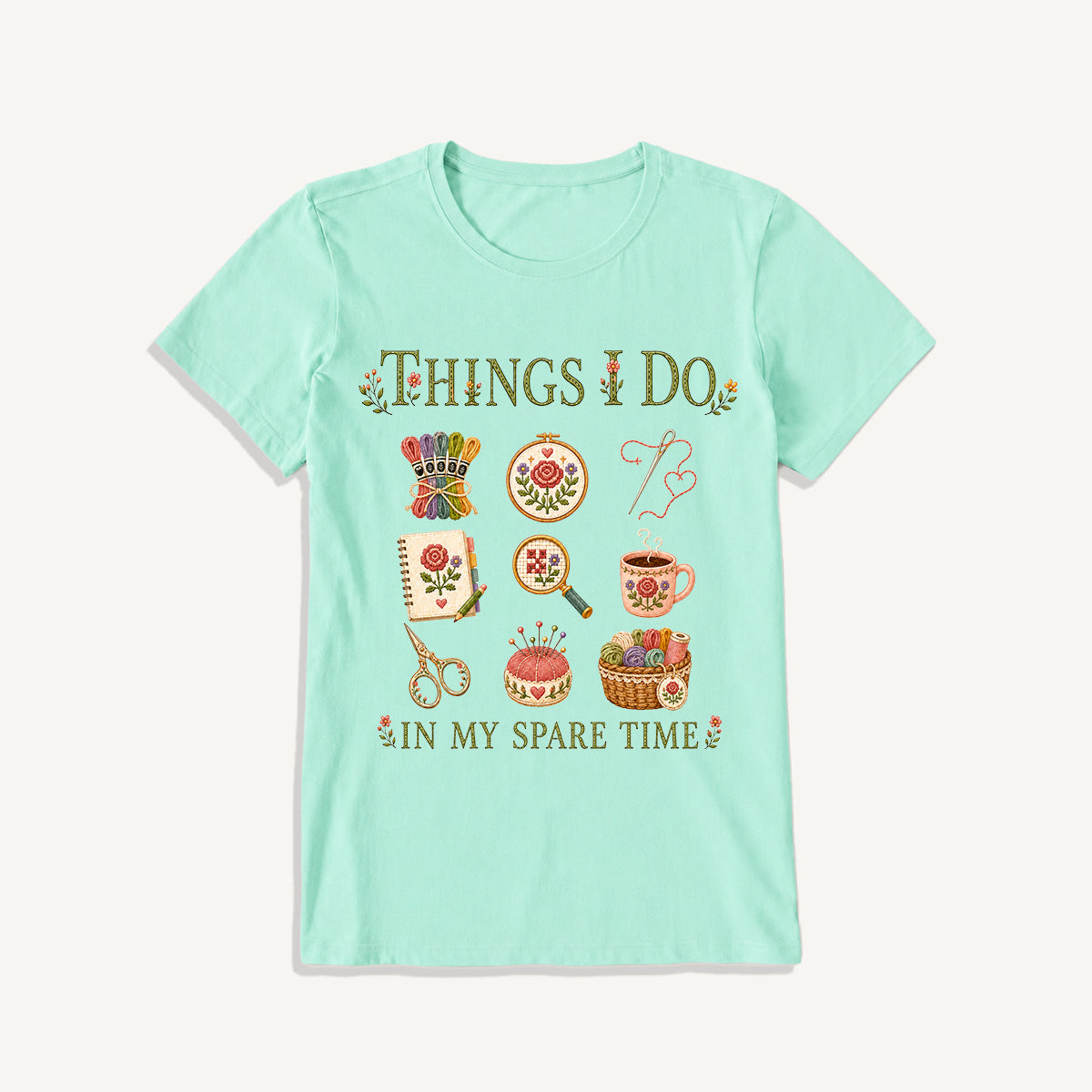 Stitched Cozy Craft Garden Print Crew Neck Cotton Tee