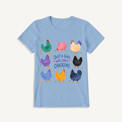 Colorful Chicken Garden Print Crew Neck Cotton Tee