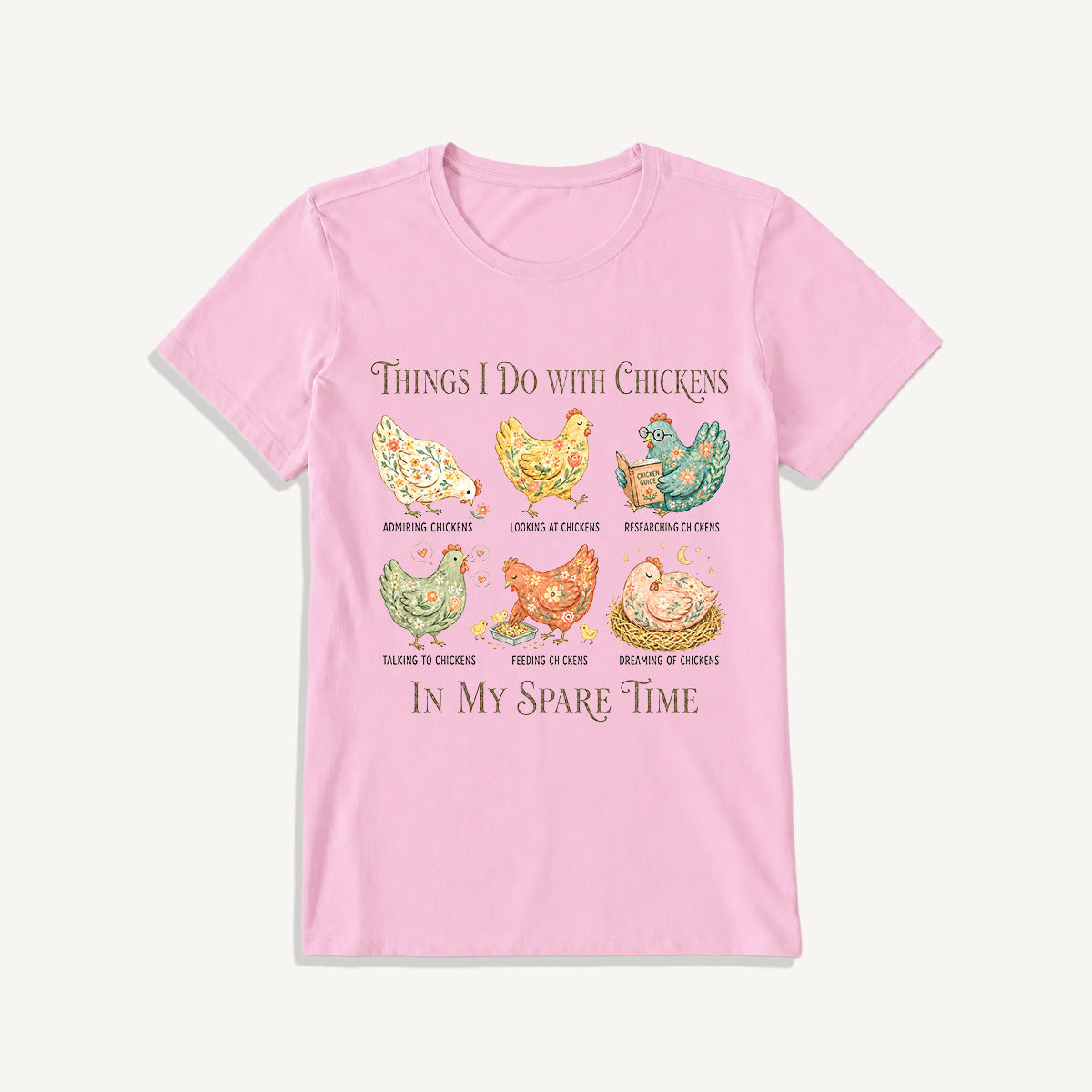 Floral Chicken Garden Life Print Crew Neck Cotton Tee