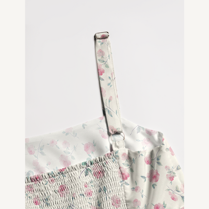 Square Neck Blush Rose Print Wide Straps Maxi Dress With Pockets