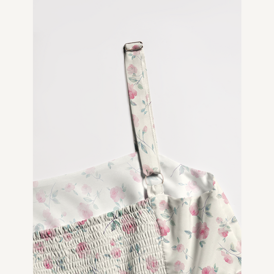 Square Neck Blush Rose Print Wide Straps Maxi Dress With Pockets