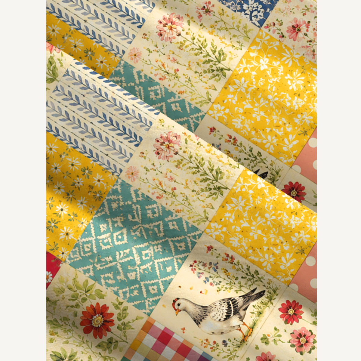 Country Patchwork Garden Print Wide Straps Maxi Dress With Pockets