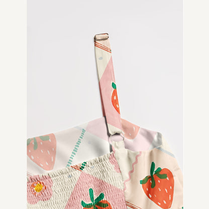 Strawberry Check Print Wide Straps Maxi Dress With Pockets