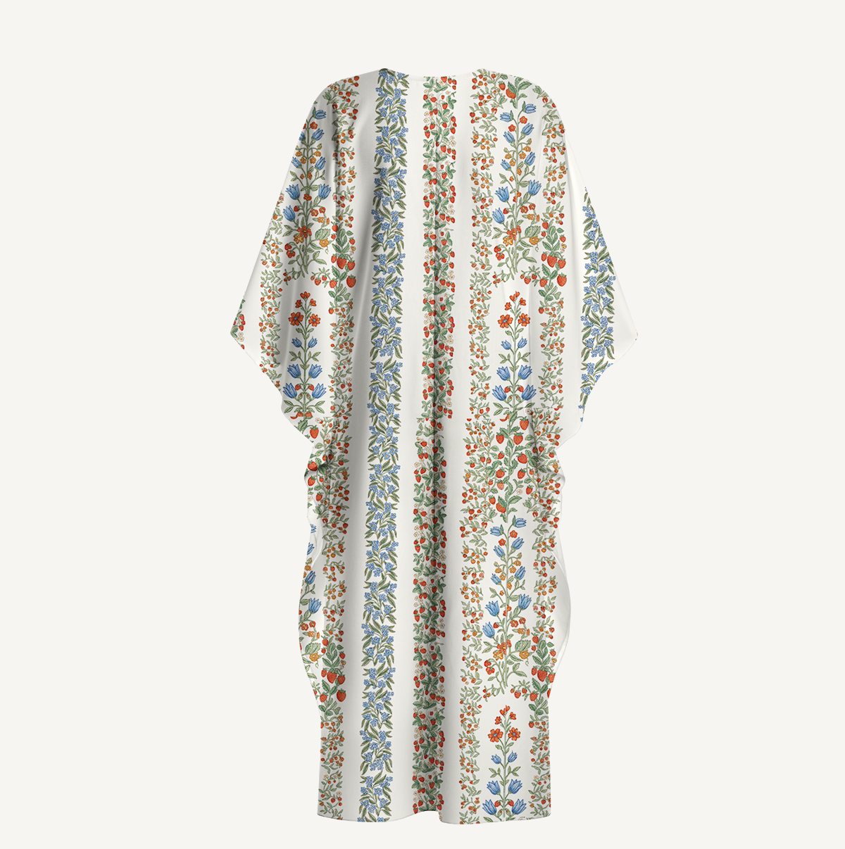 V‑Neck Strawberry Vine Tales Kimono Sleeve Kaftan Dress