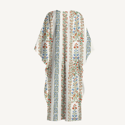 V‑Neck Strawberry Vine Tales Kimono Sleeve Kaftan Dress