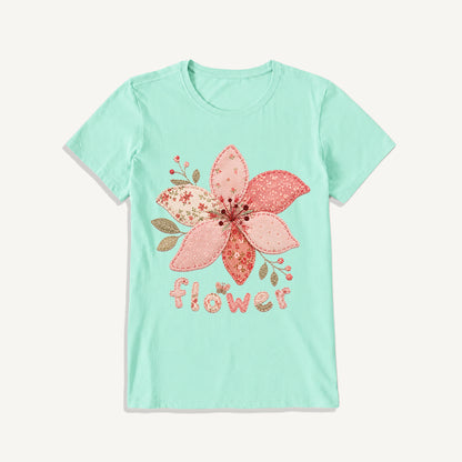 Blush Patchwork Flower Print Crew Neck Cotton Tee