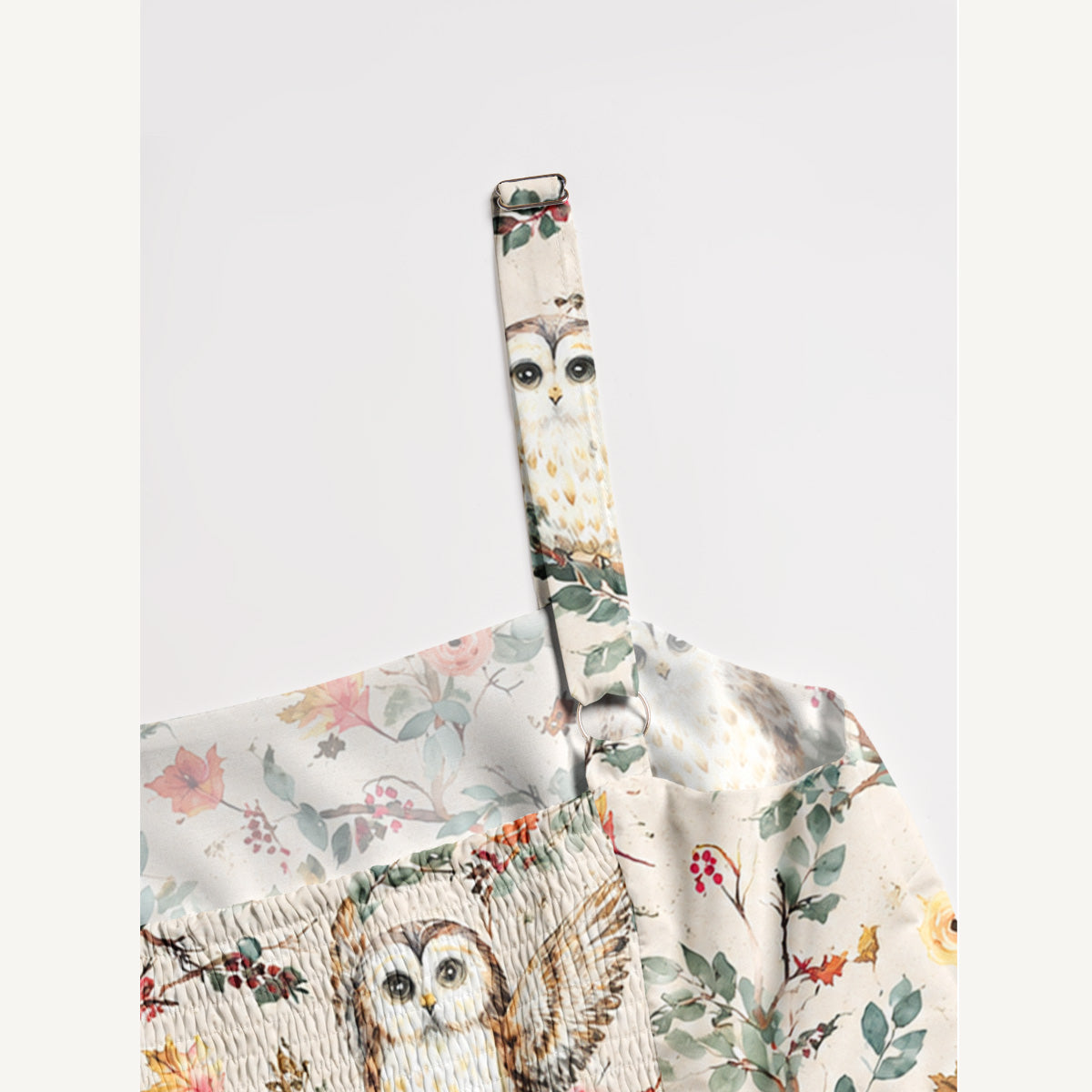 Forest Owls Print Wide Straps Maxi Dress With Pockets
