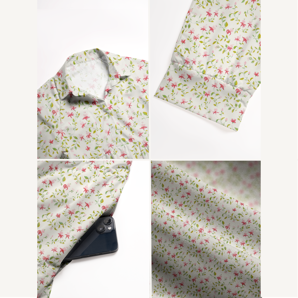 V Neck Collared Ruby Vine Casual Floral Midi Dress With Pockets