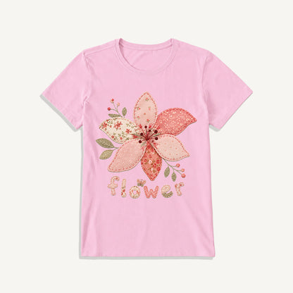 Blush Patchwork Flower Print Crew Neck Cotton Tee