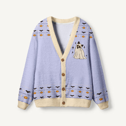Halloween Cats Forever Print Halloween Ugly Cardigan Sweaters