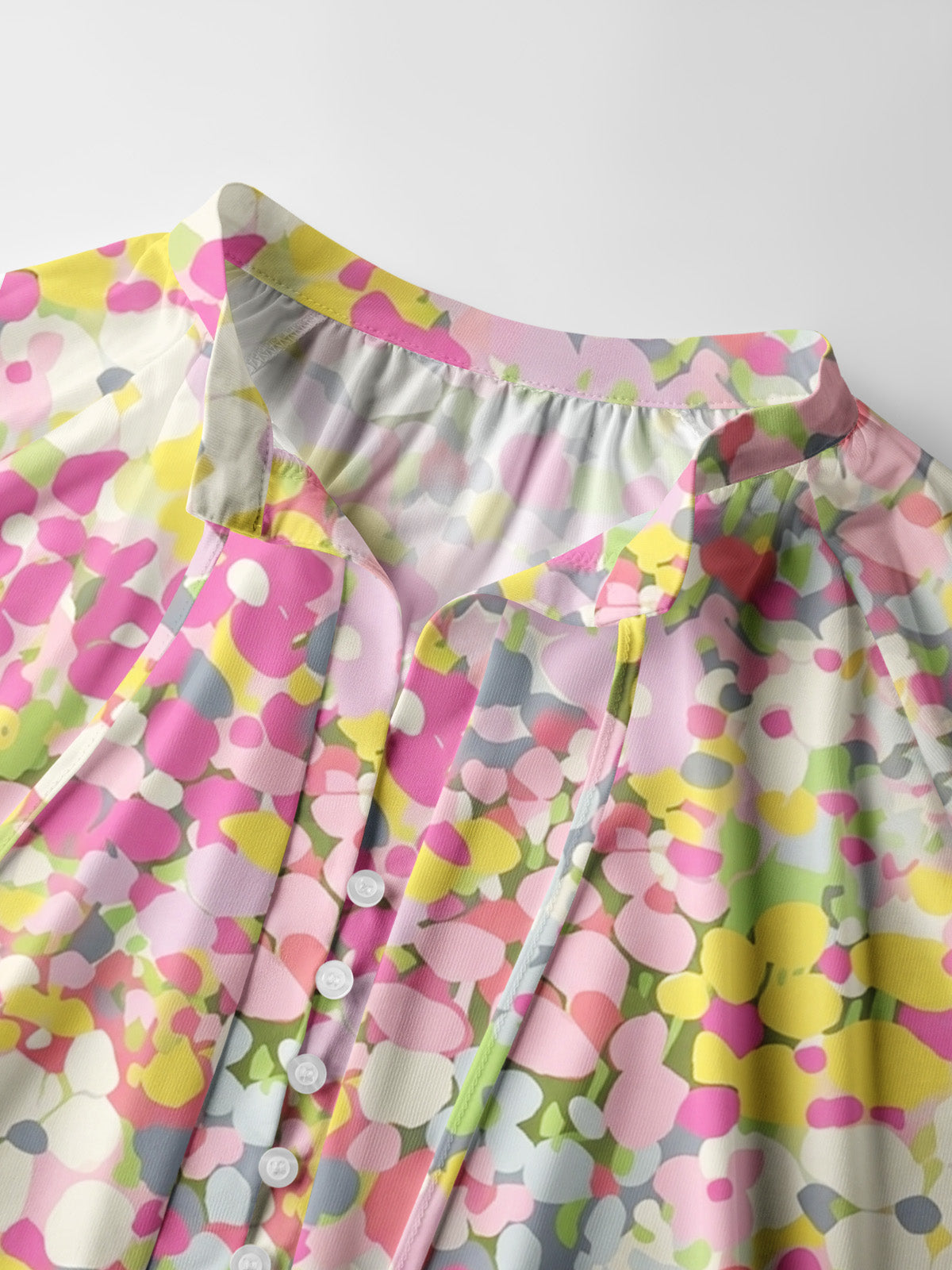 Floral Candy Confetti Print Boho Long Sleeve Tie‑Neck Blouse