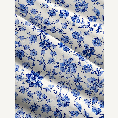 Delft Blue Vintage Floral Print Wide Straps Maxi Dress With Pockets