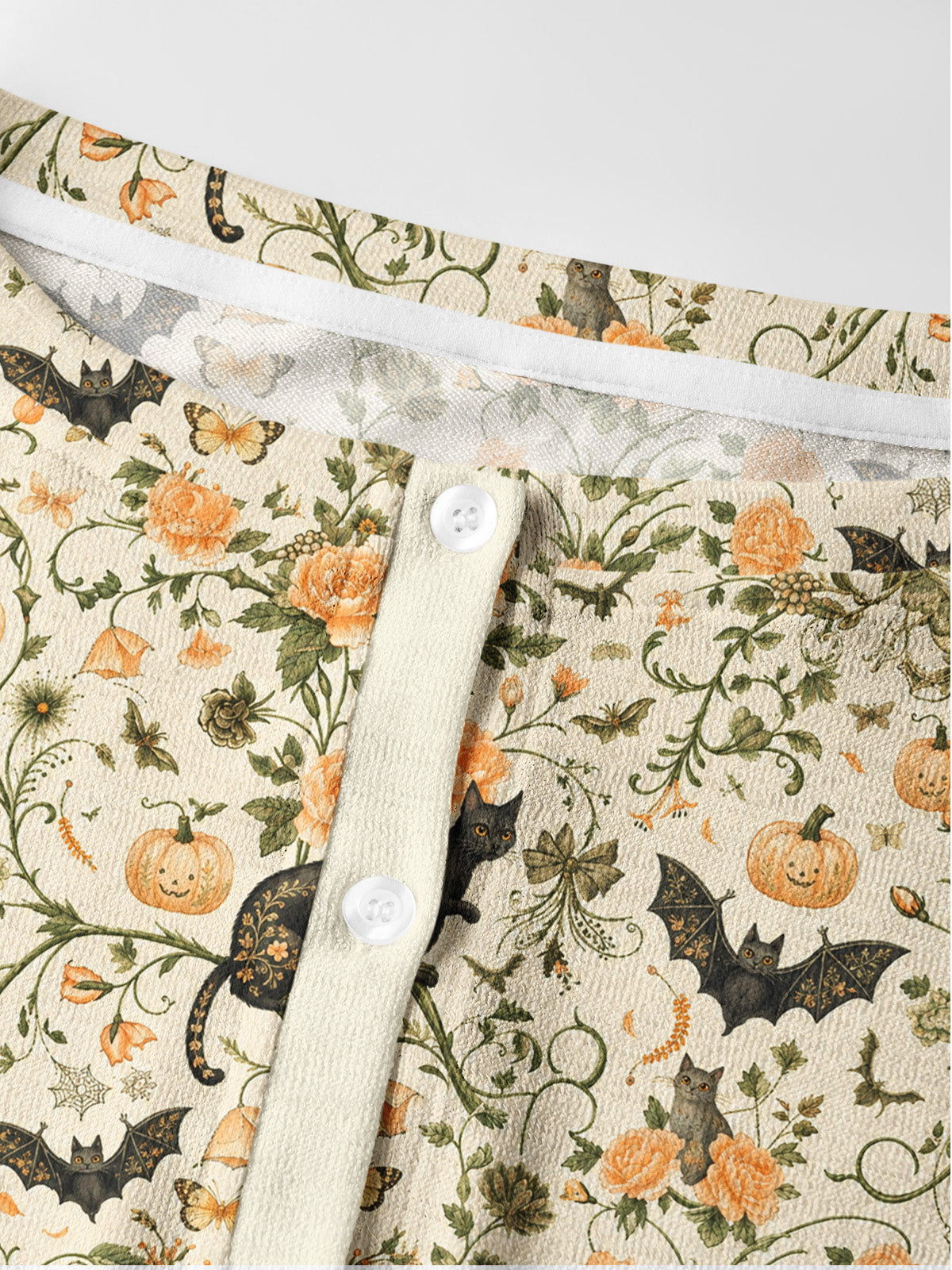 Lightweight Crew Neck Long‑Sleeve Cropped Pastoral Pumpkin Cat Print Fine‑Knit Cardigan