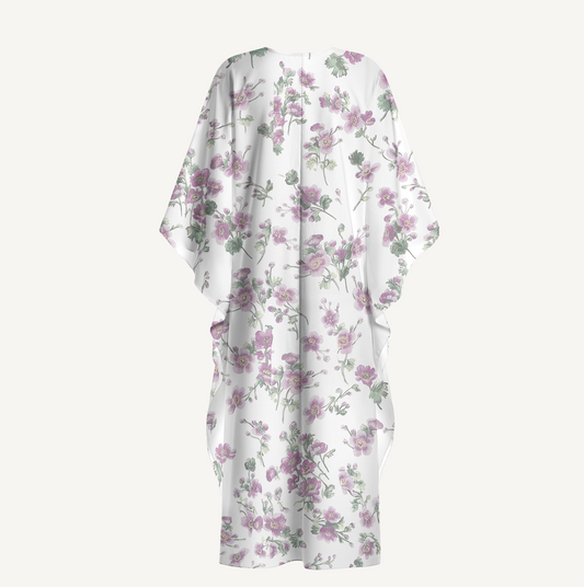 V‑Neck Lavender Field Whisper Kimono Sleeve Kaftan Dress