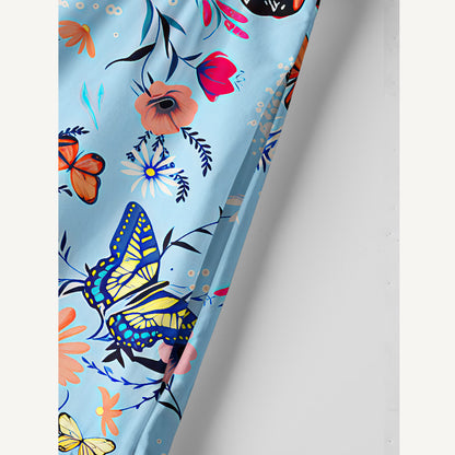 Butterfly Blossom Print Cotton Wide Straps Maxi Dress With Pockets