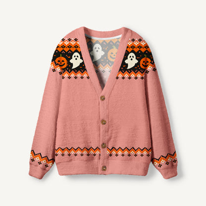 Halloween Ghost & Pumpkin Ugly Cardigan Sweaters