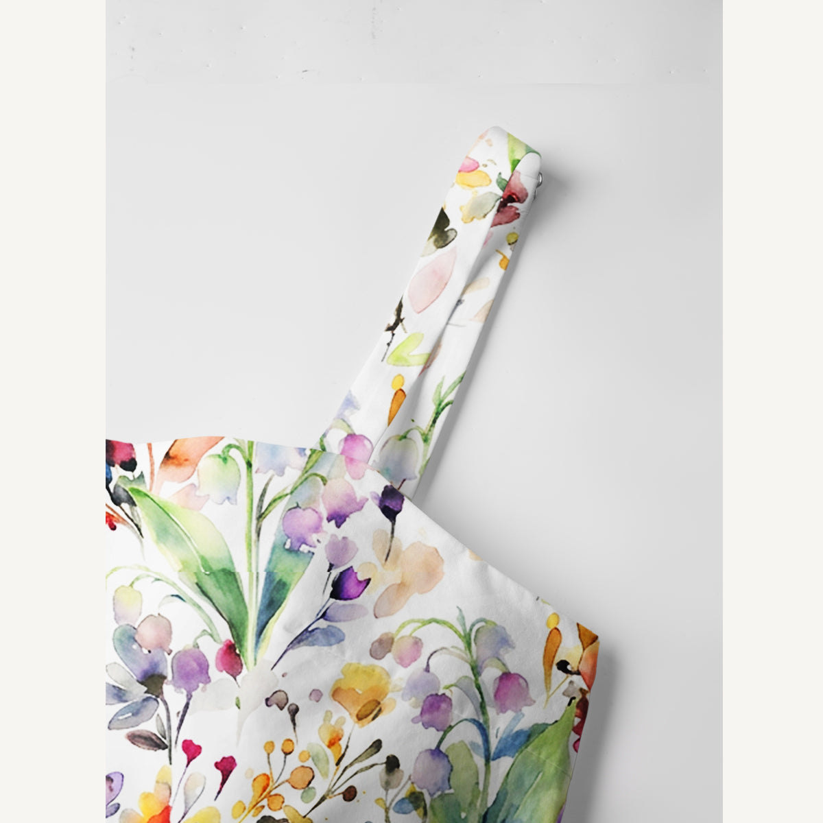 Watercolor Wildflower Garden Print Cotton Wide Straps Maxi Dress With Pockets