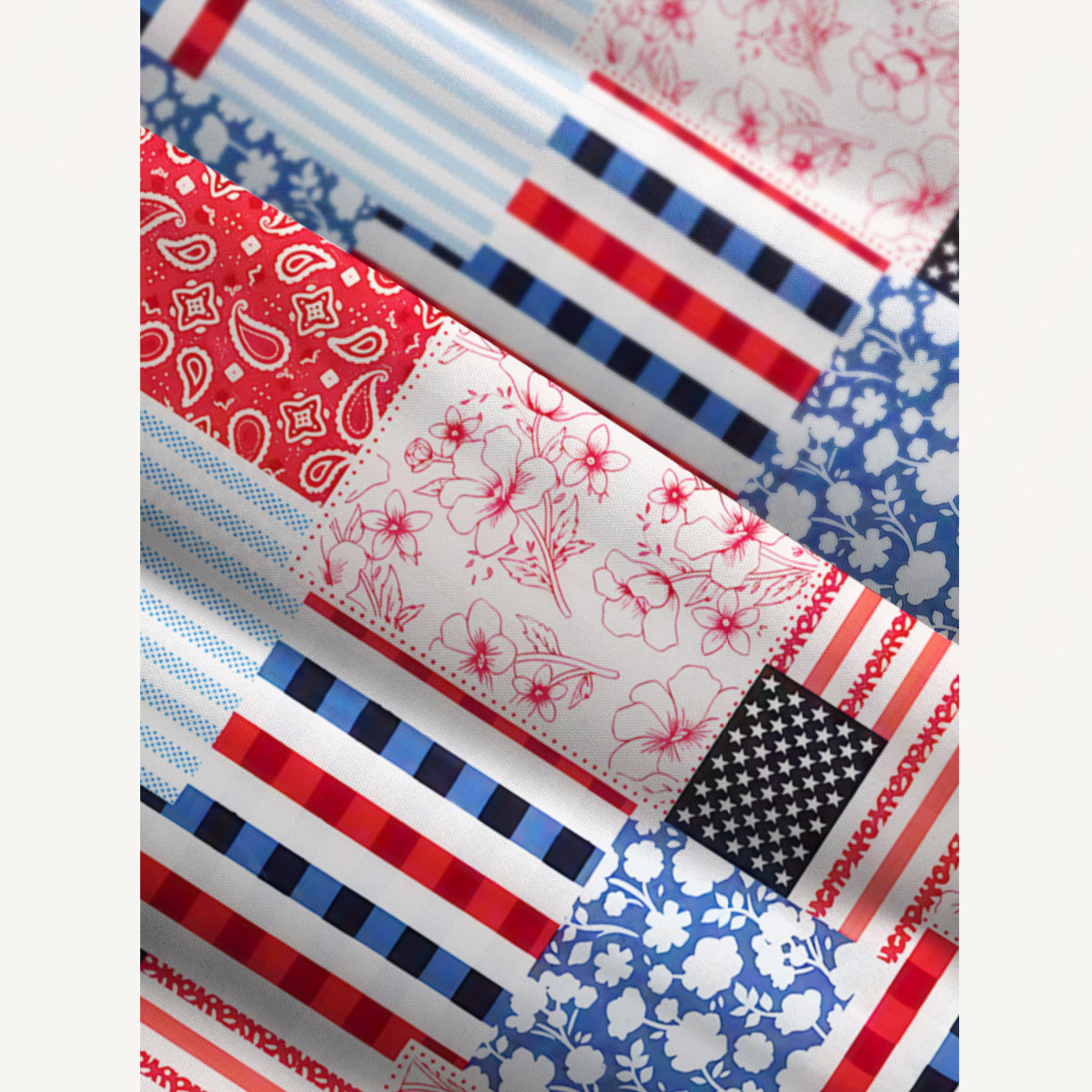 Patriotic Patchwork Quilt Wide Straps Maxi Dress With Pockets