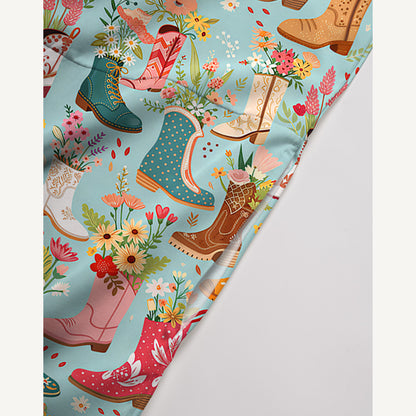 Boots Flower Print Boho Jumpsuit with Pockets for Women