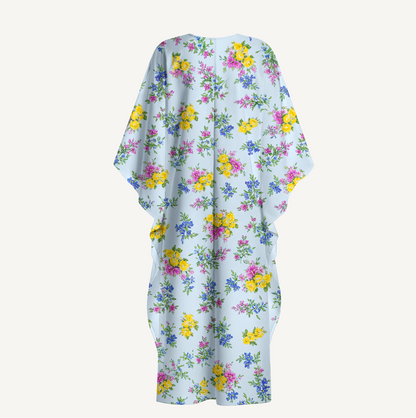 V‑Neck Blue Meadow Kimono Sleeve Kaftan Dress