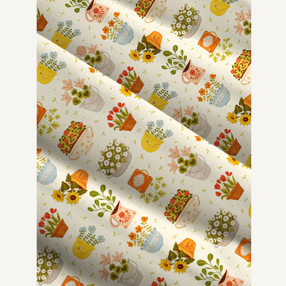 Vintage Flower Pot Gallery Print Wide Straps Maxi Dress With Pockets