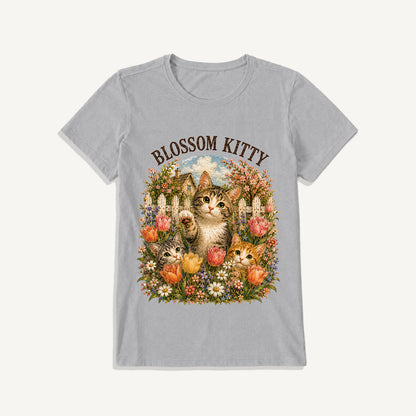 Blossom Kitty Cottage Print Crew Neck Cotton Tee
