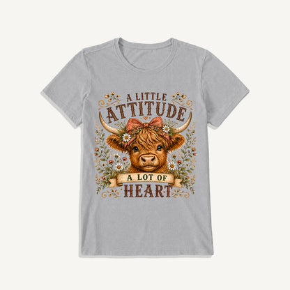Little Attitude Highland Cow Print Crew Neck Cotton Tee