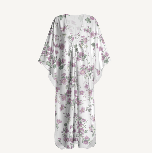 V‑Neck Lavender Field Whisper Kimono Sleeve Kaftan Dress